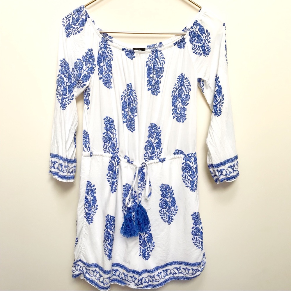 Off-the-Shoulder Blue Floral Vacation Romper S/M